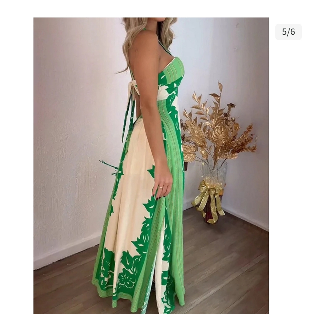 Womens sleeveless halter print maxi dress